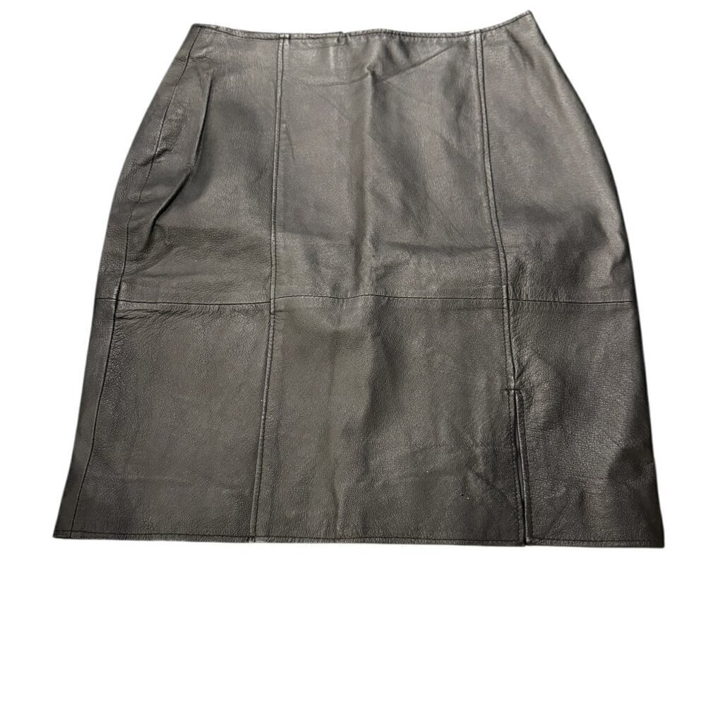 Vintage KC Collection Leather Pencil Skirt – Size 8, Black Paneled Midi